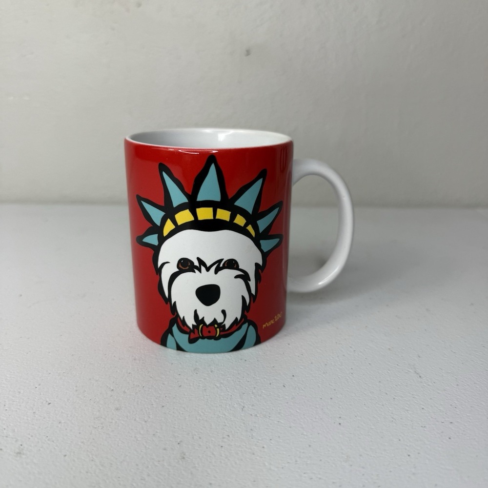 2 Marc Tetro NYC mug Cup SCHNAUZER Westie Statue Of Liberty New York